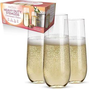 Prestee 24 Plastic Champagne Flutes Disposable (Heavy Duty)